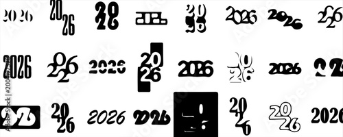 Big Set of 2026 number design template. 2026 New Year logo text design. Collection of 2026 Happy New Year. Vector illustration.