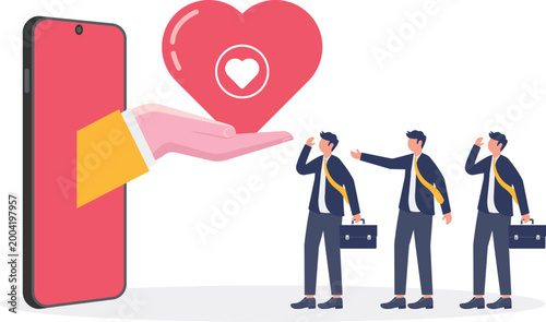 Hand from mobile offering heart to professionals