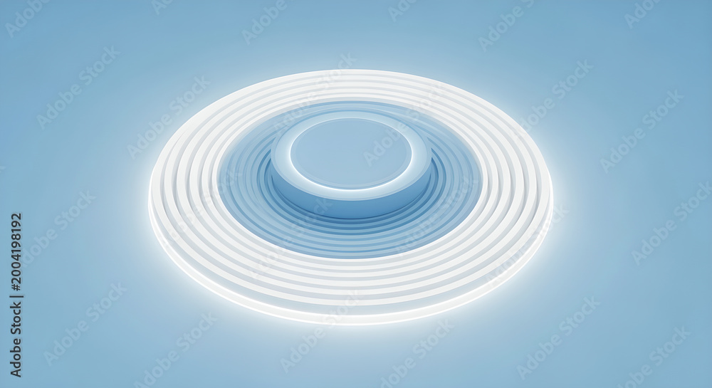 Obraz premium A glowing concentric circle pattern radiates outward on a blue background