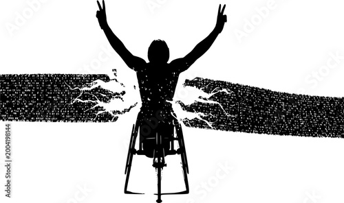 Inclusive Marathon Victory Silhouette: Wheelchair Athlete Crossing Finish Line Vector, Diversity and Empowerment Concept Icon