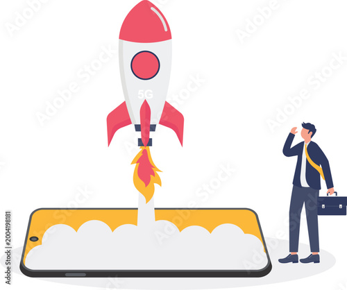 Rocket launching from smartphone screen for business