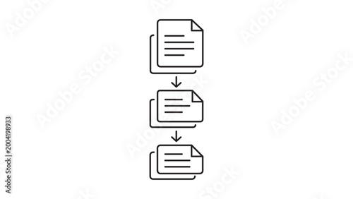 Photos Batch Processing and Workflow Automation Minimalist Black Line Vector Icon Illustration on White Background with Editable Stroke for Data Management, Document Flow, and Sequential Tasks