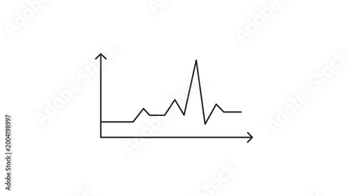 Fotografi Minimalist black line vector icon of a line graph with a sharp peak on white background, representing latency, data spikes, or performance metrics