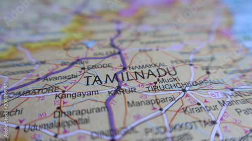 Detailed map of Tamil Nadu, India, showing cities and roads, travel concept