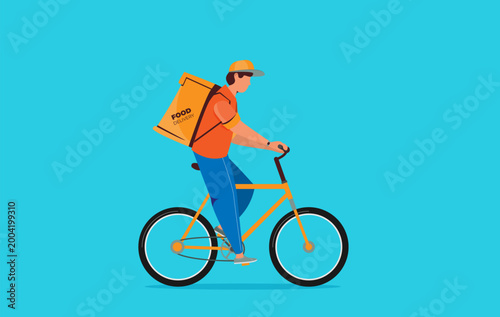 Food delivery man with bag flat vector