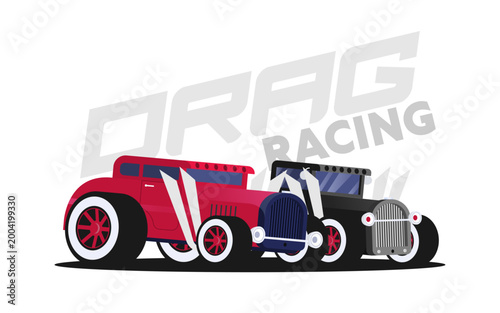 Flat vector retro car isolated on color background