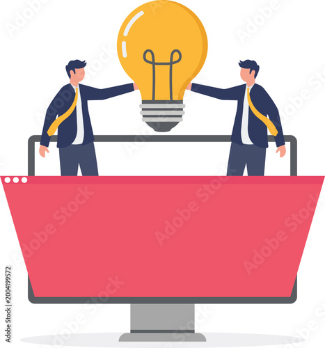 Professionals sharing creative idea bulb across screens