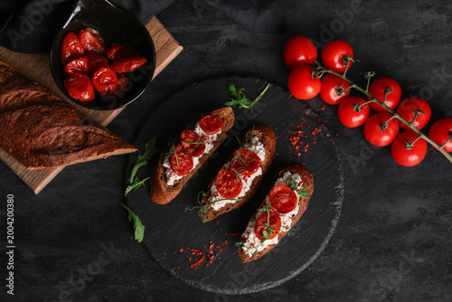 Board of tasty tomato brusc...