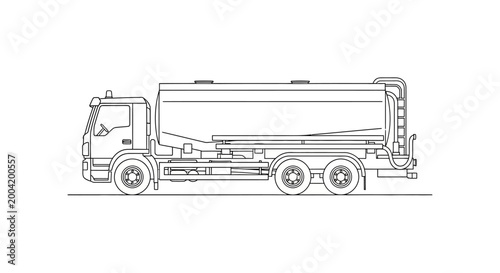 Side view illustration of a tanker truck, a large vehicle designed for transporting liquids or gases in bulk.