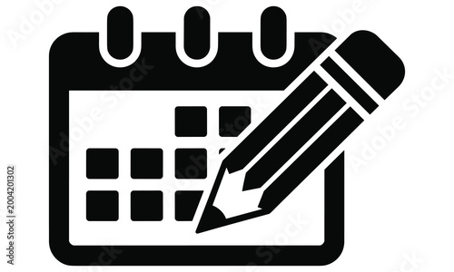 Foto Black calendar icon with a pencil symbol for scheduling and event management app