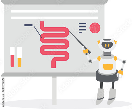AI robot presenting digestive system on medical chart