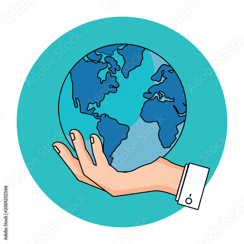 Hand Holding Earth Globe for Environmental Protection, Global Responsibility, and Sustainability Concept Vector Illustration