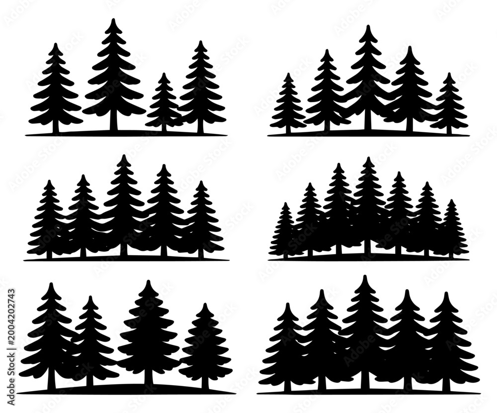 Obraz premium Pine Tree Forest Silhouette Vector Set.
