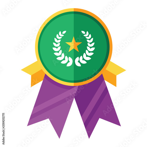 Achievement Award Medal with Laurel Wreath and Star for Recognition, Competition, and Excellence Concept Vector Illustration