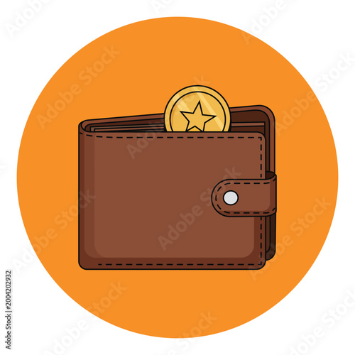 Wallet with Gold Coin Icon for Personal Finance, Savings, and Budget Management Vector Illustration
