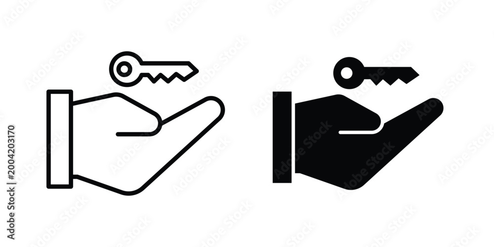 Fototapeta premium Hand holding a key icon design pack in white and black color