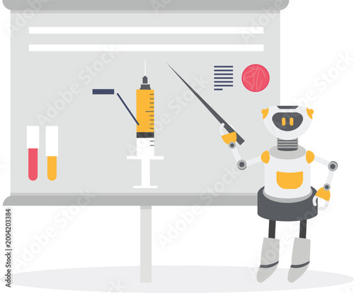 AI robot presenting syringe vaccination on medical chart