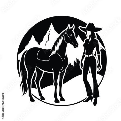 Wild West Equestrian Sunset Scenic Clipart