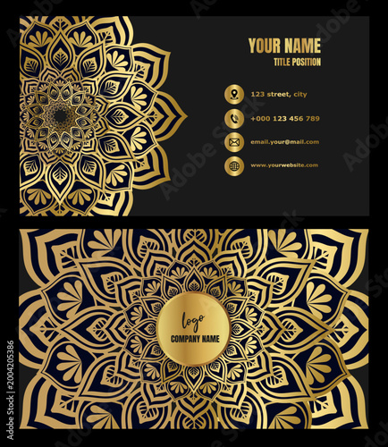 Creative Business Card Template with Mandala golden Luxury concept