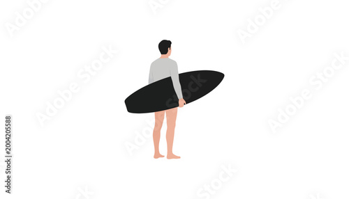 Obraz na płótnie Man in wetsuit holding surfboard, standing on white background