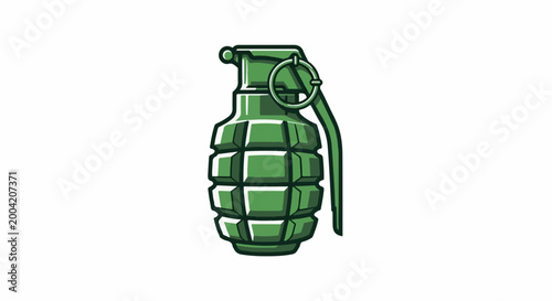 A green hand grenade with a safety pin and lever is depicted