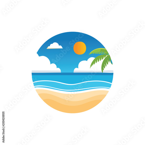 Quadro su tela Tropical beach scene with palm tree.