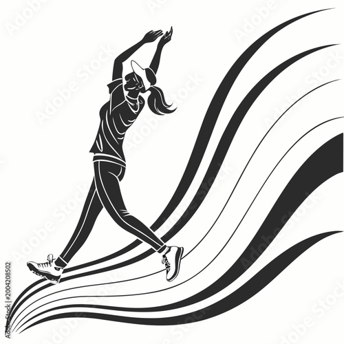 Vector illustration of a dancing woman silhouette in a stylish fitness pose