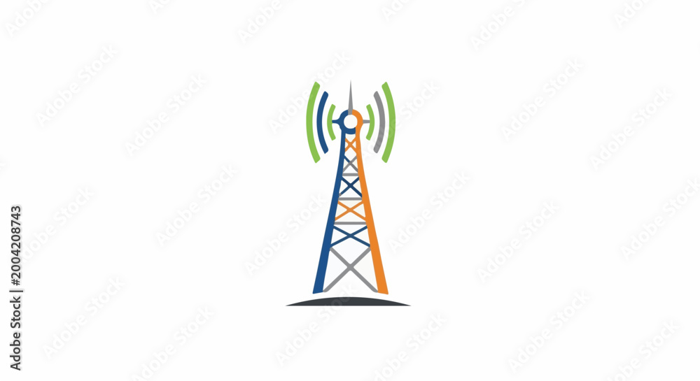 Fototapeta premium A colorful communication tower emits signals, symbolizing connectivity and data