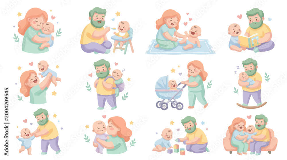 Fototapeta premium Happy Family Moments: Parents with Baby, Parenting, Childhood, Love, Care