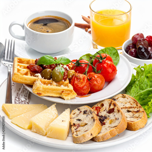 Mediterranean Breakfast with Waffles and Olives