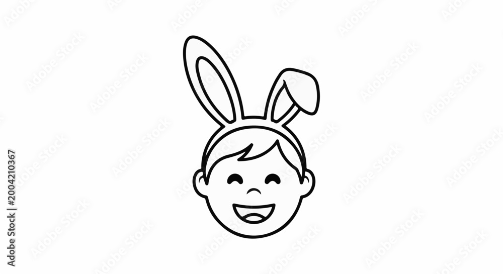 Fototapeta premium A child with happy expression wears bunny ears on a white background