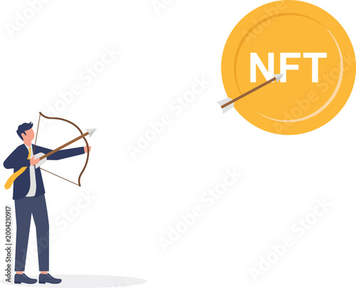 Professional shooting arrow at NFT target coin