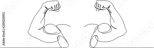 Powerful continuous line art illustration of two flexed muscular arms, symbolizing human strength, determination, and the essence of physical fitness and robust wellness