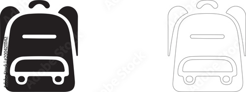 School backpack or rucksack, symbol of education, travel, back to school and active lifestyle, vector icon in two styles: glyph and outline.