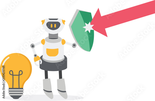 AI robot with shield protecting creative idea