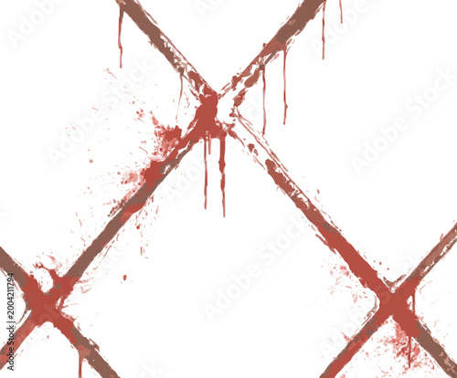 The intersecting straight lines create a fractured stained-glass effect on the corroded iron surface, with solid amber blood red and charcoal hues without gradients