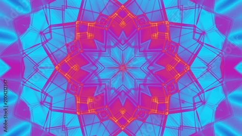 Bright kaleidoscopic mandala animation with glowing patterns in seamless motion loop.