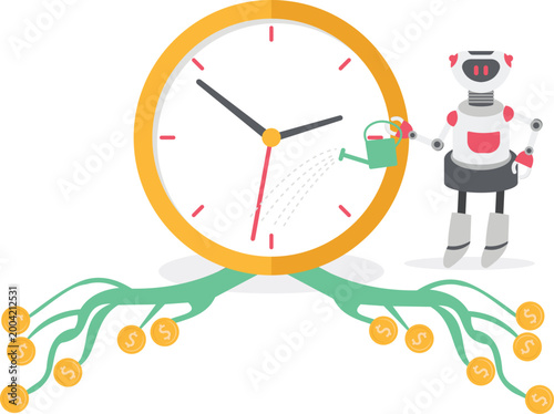 AI robot watering clock to grow money trees