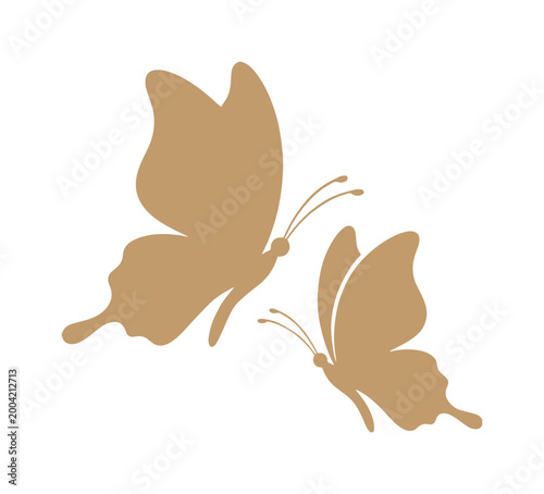Two brown simple butterfly silhouettes vector isolated PNG with Transparent Background