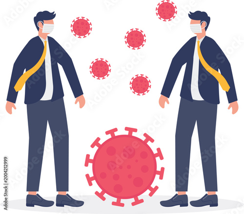 Professionals wearing masks near giant virus cell