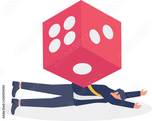 Professional crushed under giant red gambling dice