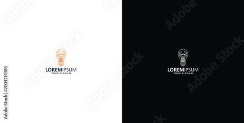 bulb tech on circuit logo design, electric light technology icon