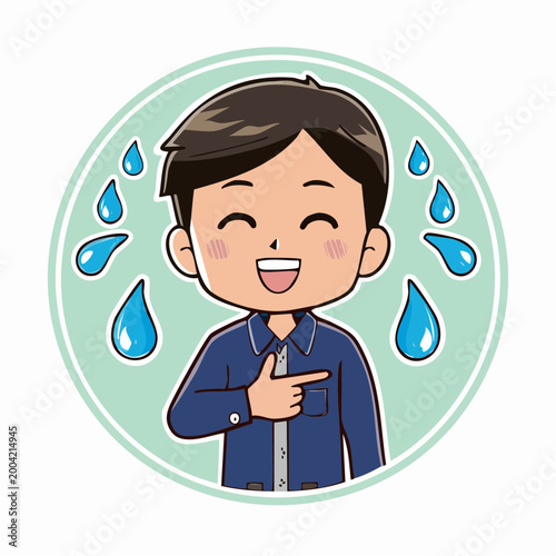 Man Laughing Hysterically with Sweat Drops