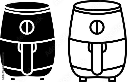 Air fryer icon set in solid and outline style