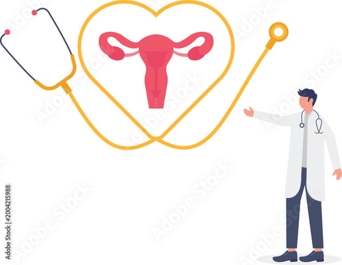 Doctor presenting uterus health with stethoscope