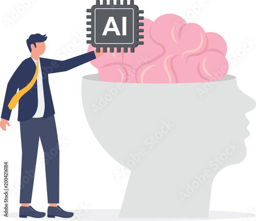 Professional placing AI chip into giant brain model