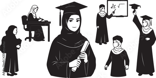 Woman wearing headscarf smiling portrait vector illustration modern style