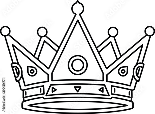 Black line drawing of a crown isolated on transparent background