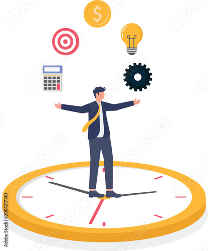 Professional juggling business tasks on giant watch