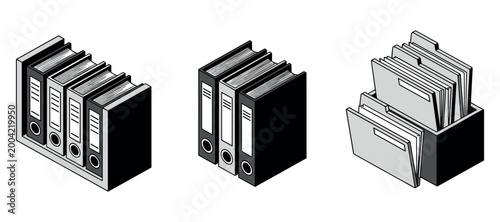 Office binders and folders organized on desktop storage box